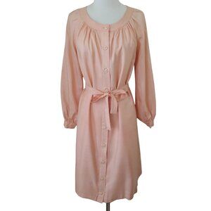 vtg 70s NEW THREADS peach silk shirt dress sz 10 fits 8 M